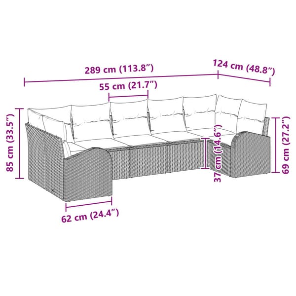 Trädgårdsoffset med kudde 7 pcs Grå Poly Rattan