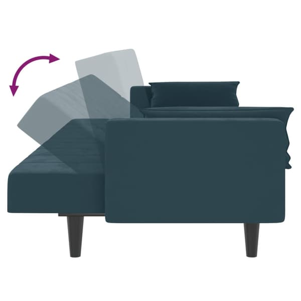 Bäddsoffa 2-sits med två kuddar blå sammet