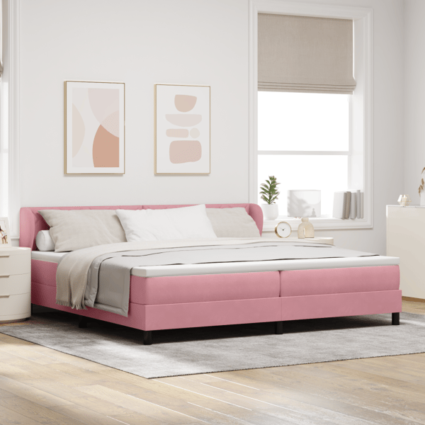 Bäddfjäder med huvudgavel Rosa 200 x 200 cm Sammet