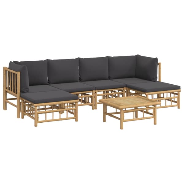 Loungegrupp 7 delar mörkgrå dynor bambu