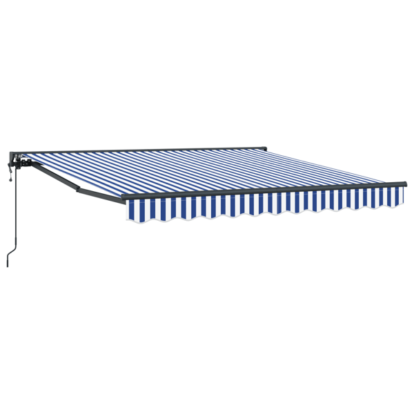 Markisram Blå och Vit 350 x 250 cm Polyester med PU-beläggning