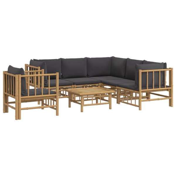 Loungegrupp 7 delar mörkgrå dynor bambu