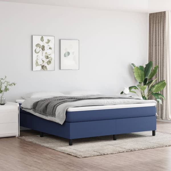 Boxspring-sängram blå 160x200 cm tyg