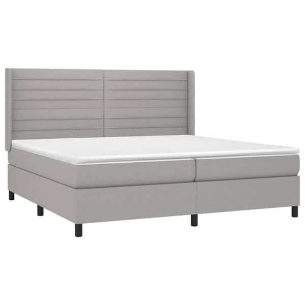 Ramsäng med madrass & LED ljusgrå 200x200 cm tyg