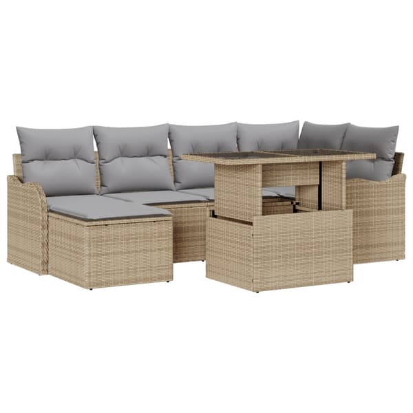 Trädgårdsoffset med kudde med lagring 7 pcs Beige Poly rattan