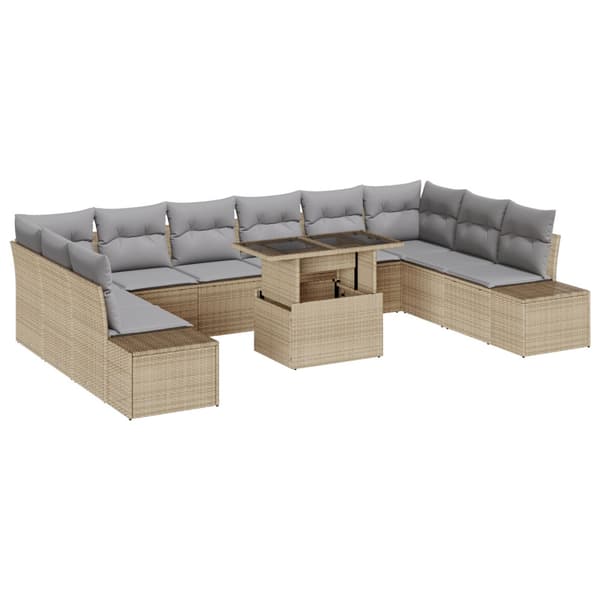 Trädgårdsoffset med lagring 11 pcs Beige Poly rattan