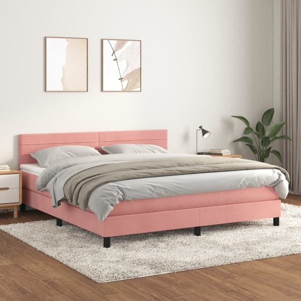 Ramsäng med madrass rosa 160x200 cm sammet