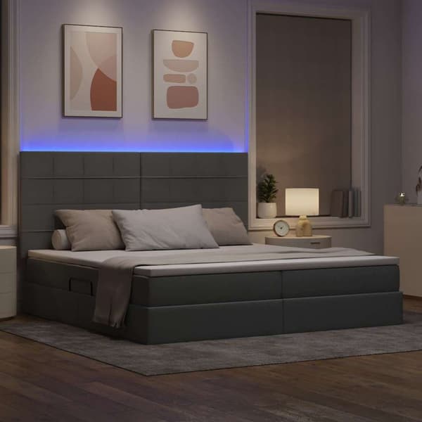 Förvaringssäng med LED med led Ljusgrå 200 x 200 cm Polyester