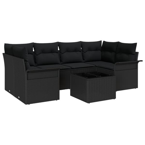 Trädgårdsoffset 7 pcs Svart Poly rattan
