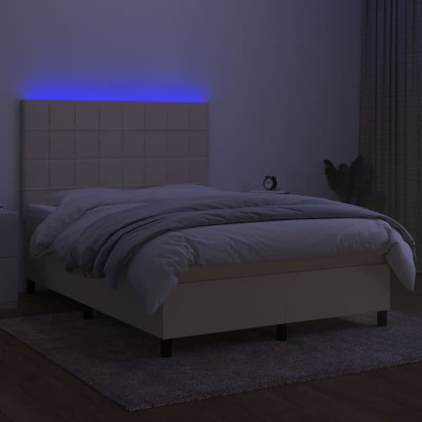 Ramsäng med madrass & LED gräddvit 140x200 cm tyg