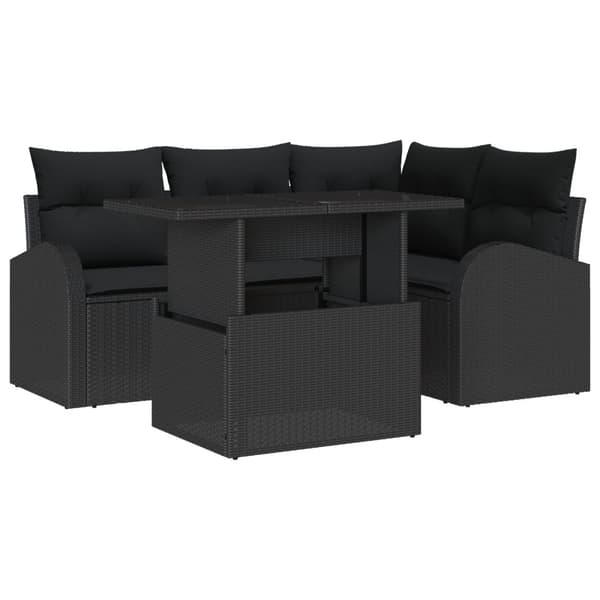 Trädgårdsoffset med kudde 5 pcs Svart Poly rattan