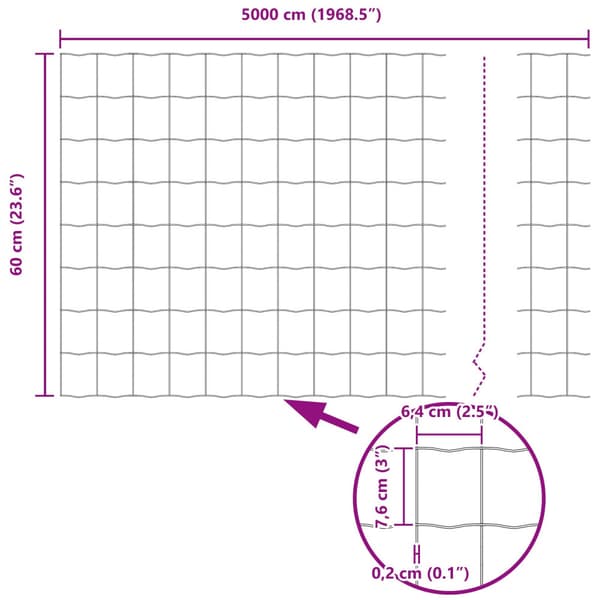 Stängsel med stolpe Silver 0,6 x 50 m Stål