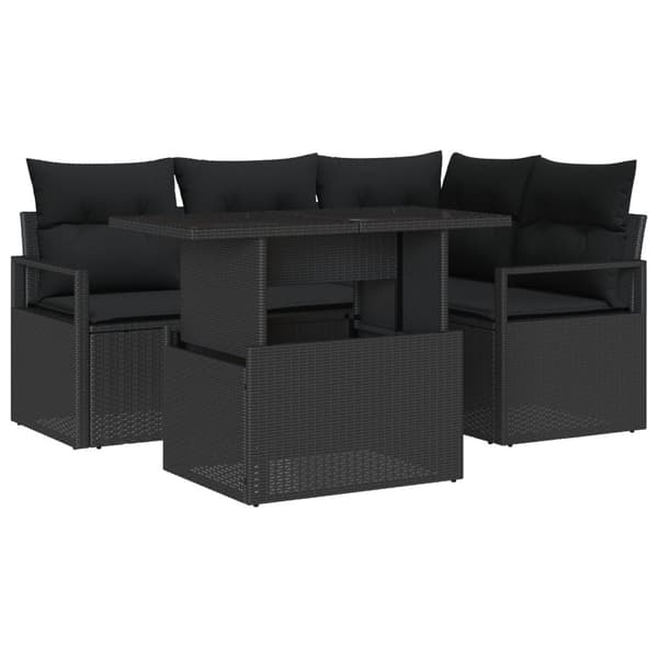 Trädgårdsoffset med kudde med lagring 5 pcs Svart Poly rattan