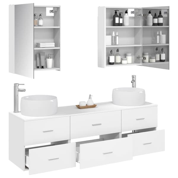 Badrumsmöbelset 5 pcs Vit Konstruerat trä och glas
