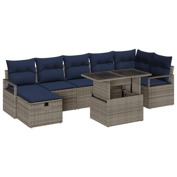 Trädgårdsoffset med kudde med lagring 8 pcs Grå Poly rattan