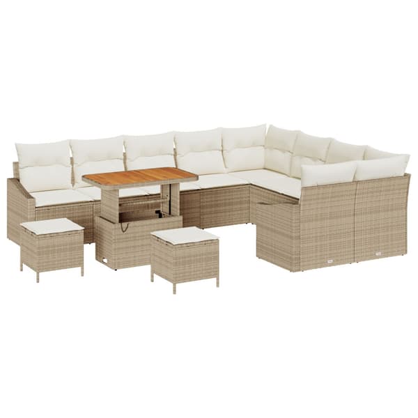 Trädgårdsoffset med kudde med lagring 12 pcs Beige Poly rattan