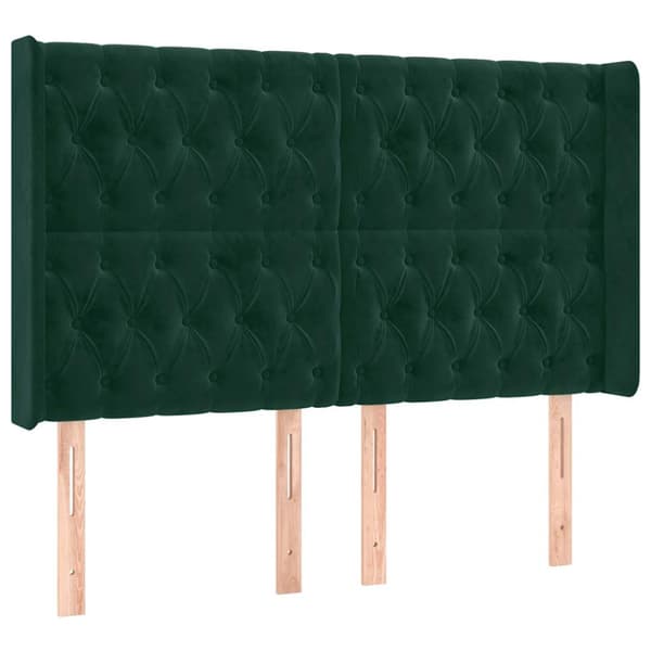 Sänggavel LED grön 147x16x118/128 cm sammet