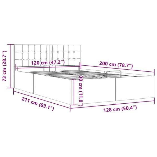 Sängram med hydraulisk förvaring mörkgrå tyg 120x200 cm