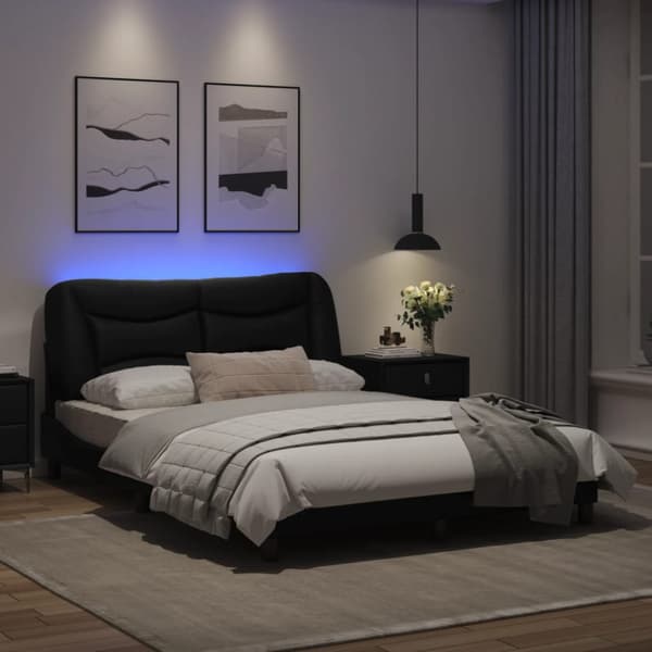 Bed Frame with LED without Mattress "Hvar" Black 140x200 cm