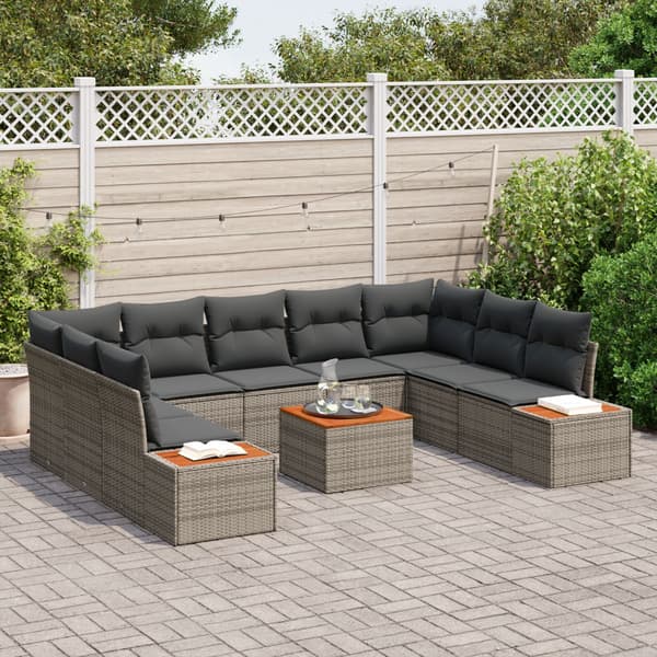 Trädgårdsoffset med kudde 10 pcs Grå Poly rattan