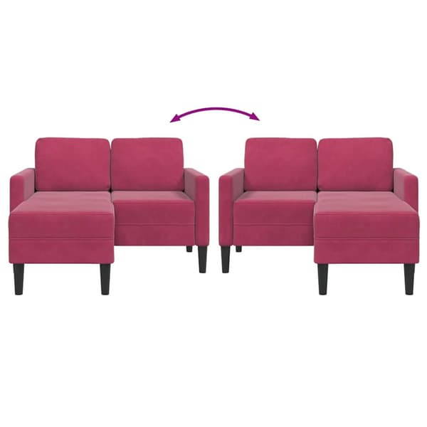 2-sitssoffa med schäslong L-formad vinröd 125 cm sammet
