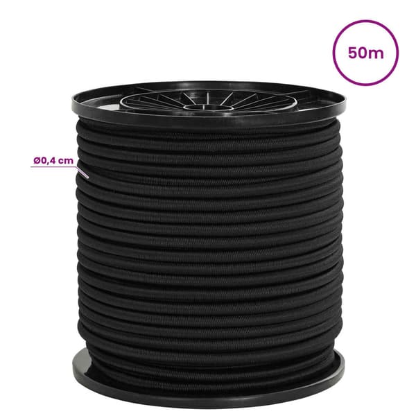 Bungee-rep med krokar 4 mm Svart PP och gummi