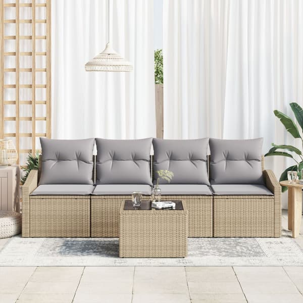Soffset med kudde med lagring 5 pcs Beige och Grå konstrotting