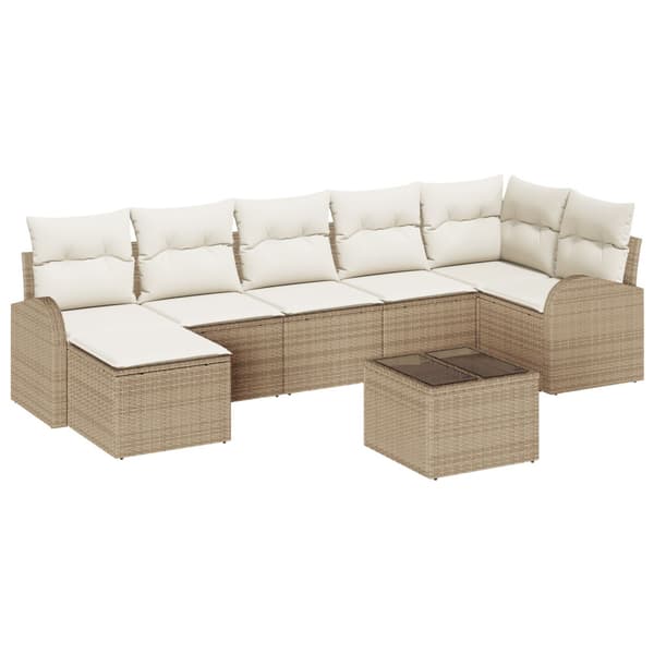 Trädgårdsoffset med kudde 8 pcs Beige Poly rattan