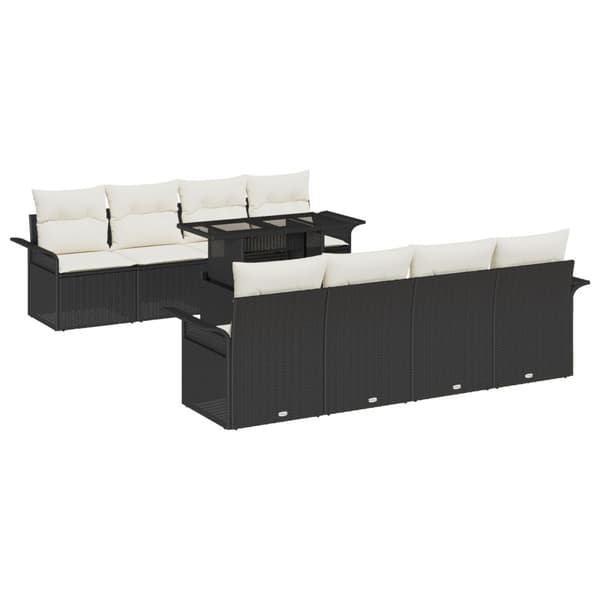 Trädgårdsoffset med kudde 9 pcs Svart Poly rattan
