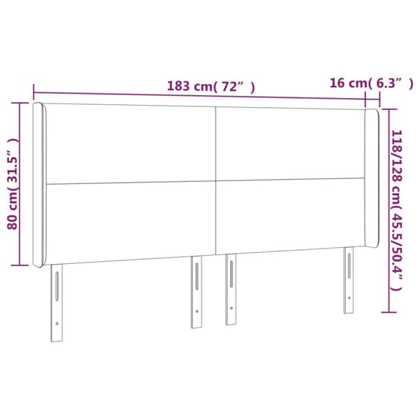 Sänggavel LED vit 183x16x118/128 cm konstläder