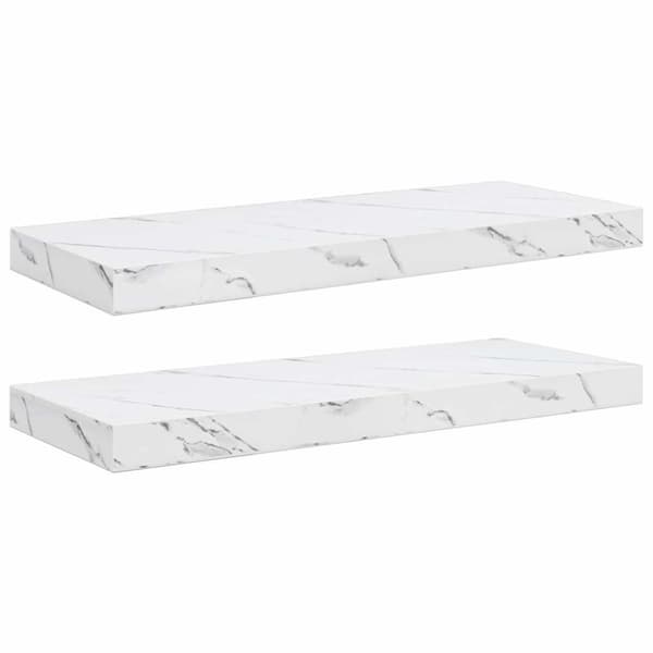 Vägg hylla Väggmonterat 2 st Vit marmor 60 x 23,5 x 3,8 cm