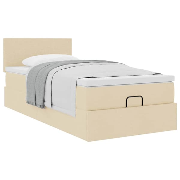 Ottoman sängram med madrass gräddvit 90x190 cm tyg