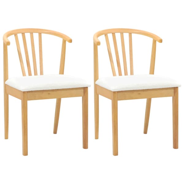 Matstol 2 pcs Naturlig och vit Massivt gummiträ