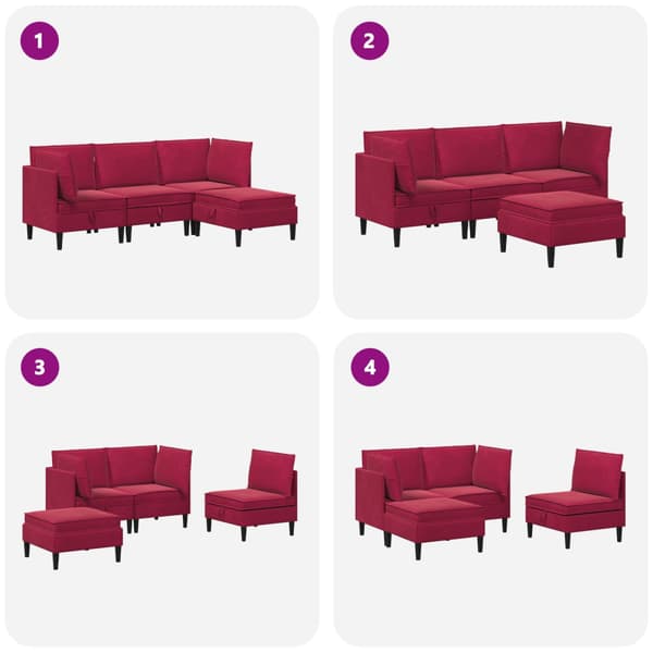 Möbelset för vardagsrummet med kudde 4 pcs Vinröd Sammet