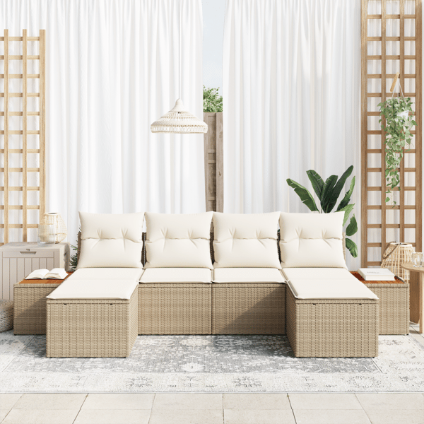 Trädgårdsoffset 6 pcs Beige och gräddfärgad Poly Rattan