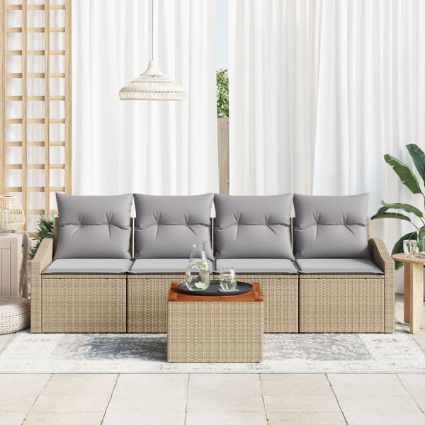 Trädgårdsoffset med kudde 5 pcs Beige konstrotting