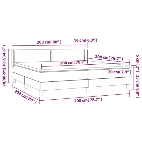Ramsäng med madrass mörkgrå 200x200 cm sammet