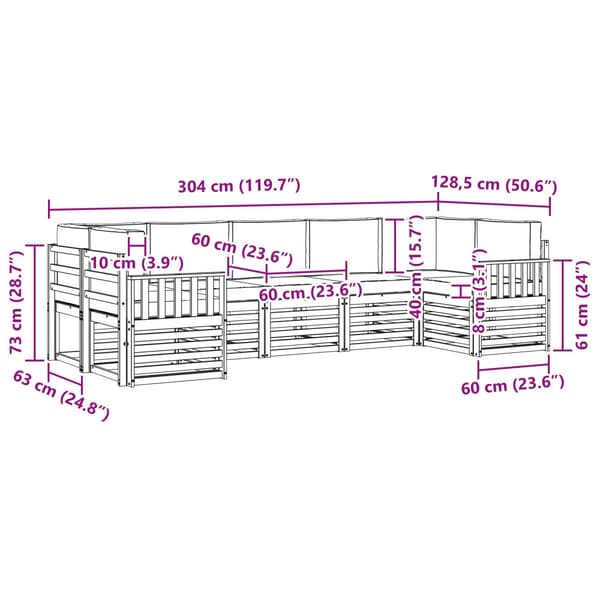 Utomhussoffset 6 pcs Vit och grädde 304 x 128,5 x 73 cm