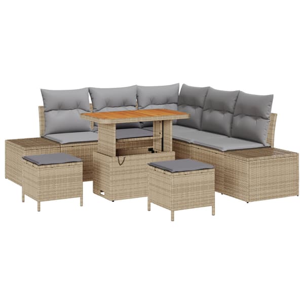 Trädgårdsoffset med kudde med lagring 8 pcs Beige Poly rattan