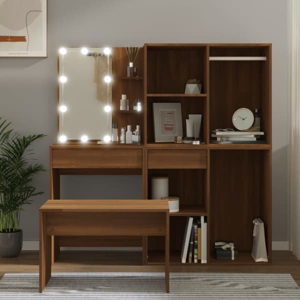 Sminkbord LED brun ek konstruerat trä
