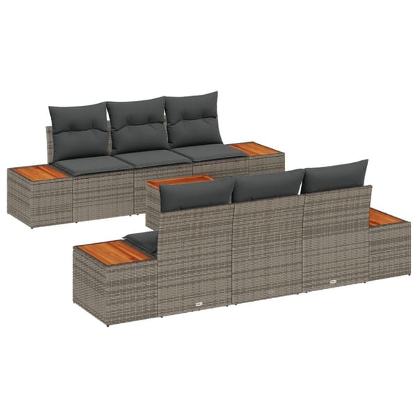 Trädgårdsoffset med kudde 7 pcs Grå Poly rattan