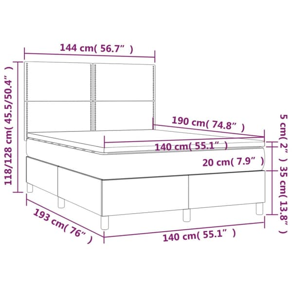 Ramsäng med madrass ljusgrå 140x190 cm tyg