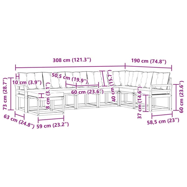 Utomhussoffset med kudde 8 pcs Vit och ljusgrå