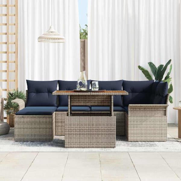Trädgårdsoffset med lagring 7 pcs Grå Poly rattan