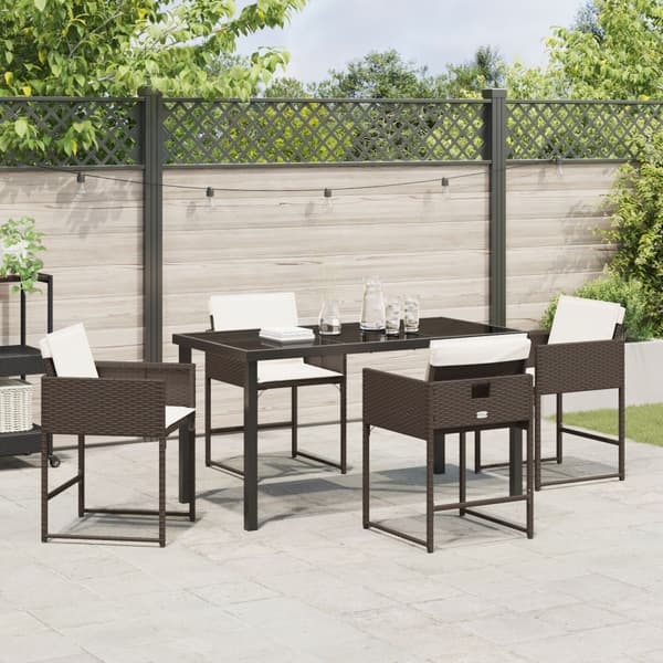 Trädgårdsmöbelset med kudde 5 pcs Brun konstrotting