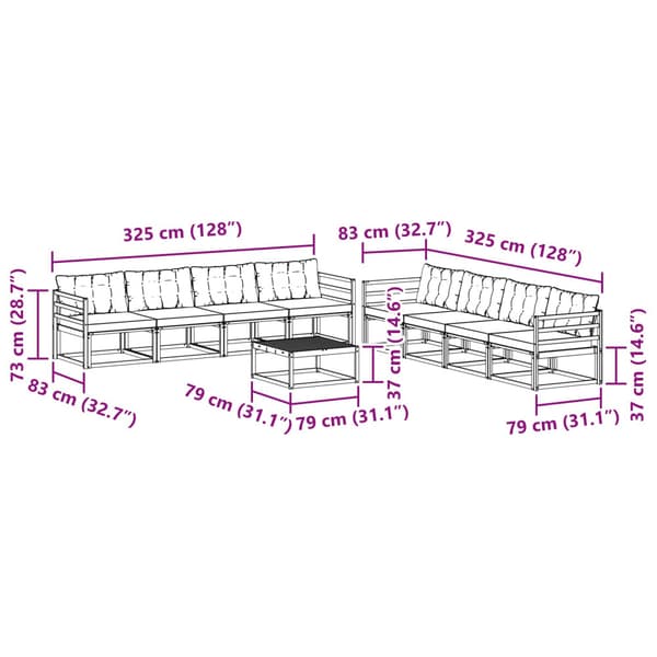Utomhussoffset 9 pcs Vit och grädde 79 x 79 x 37 cm