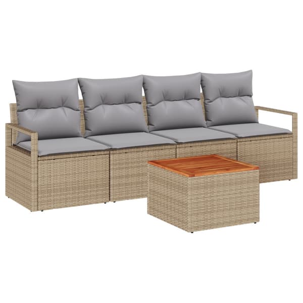 Trädgårdsoffset med kudde 5 pcs Beige konstrotting