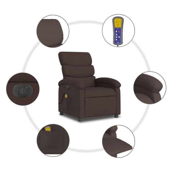 Elektrisk massagefåtölj mörkbrun tyg