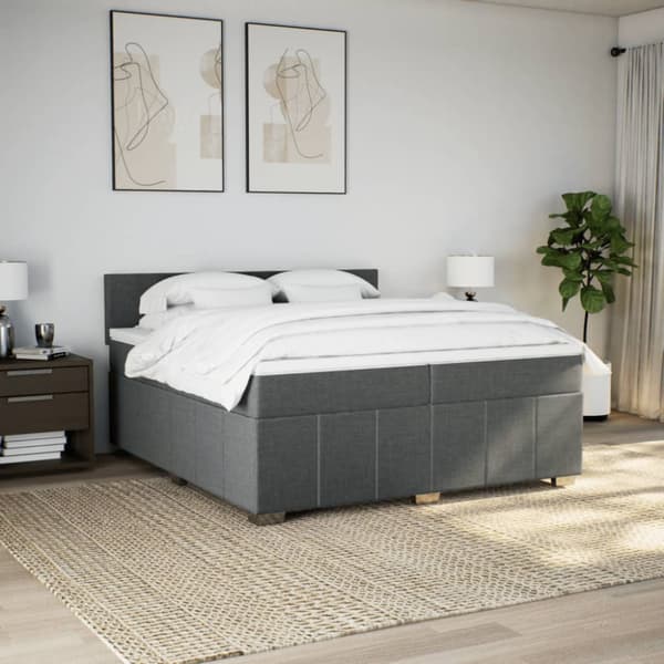 Ramsäng med madrass mörkgrå 200x200 cm tyg