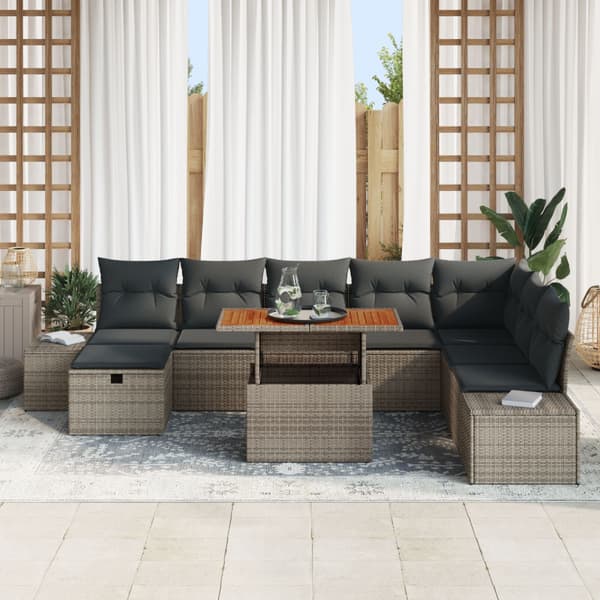 Trädgårdsoffset med lagring 9 pcs Grå Poly rattan